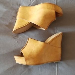 Tan leather wedges